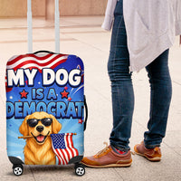 My Dog Is A Democrat Luggage Cover Golden Retriever Patriotic American Flag Graphic