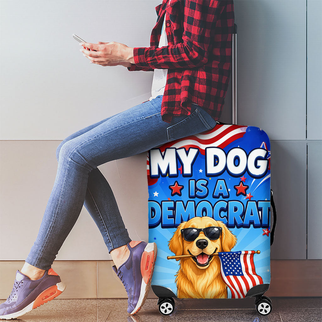My Dog Is A Democrat Luggage Cover Golden Retriever Patriotic American Flag Graphic