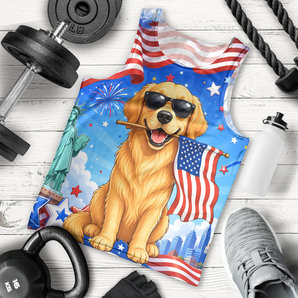 My Dog Is A Democrat Men Tank Top Golden Retriever Patriotic American Flag Graphic