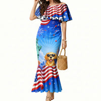 My Dog Is A Democrat Mermaid Dress Golden Retriever Patriotic American Flag Graphic