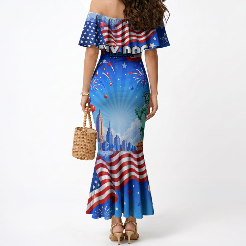 My Dog Is A Democrat Mermaid Dress Golden Retriever Patriotic American Flag Graphic