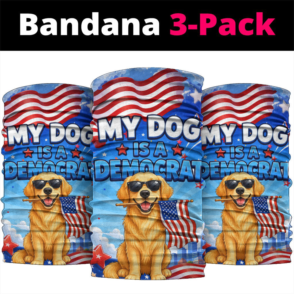 My Dog Is A Democrat Neck Gaiter Golden Retriever Patriotic American Flag Graphic