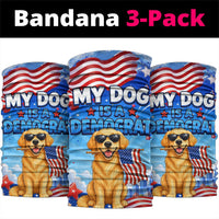 My Dog Is A Democrat Neck Gaiter Golden Retriever Patriotic American Flag Graphic