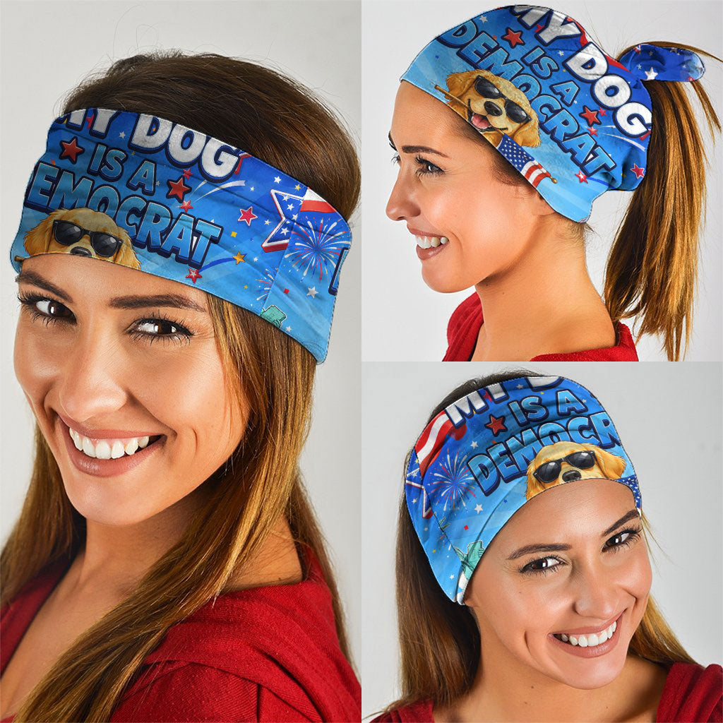 My Dog Is A Democrat Neck Gaiter Golden Retriever Patriotic American Flag Graphic