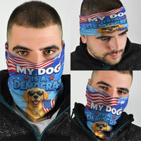 My Dog Is A Democrat Neck Gaiter Golden Retriever Patriotic American Flag Graphic