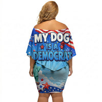 My Dog Is A Democrat Off Shoulder Short Dress Golden Retriever Patriotic American Flag Graphic