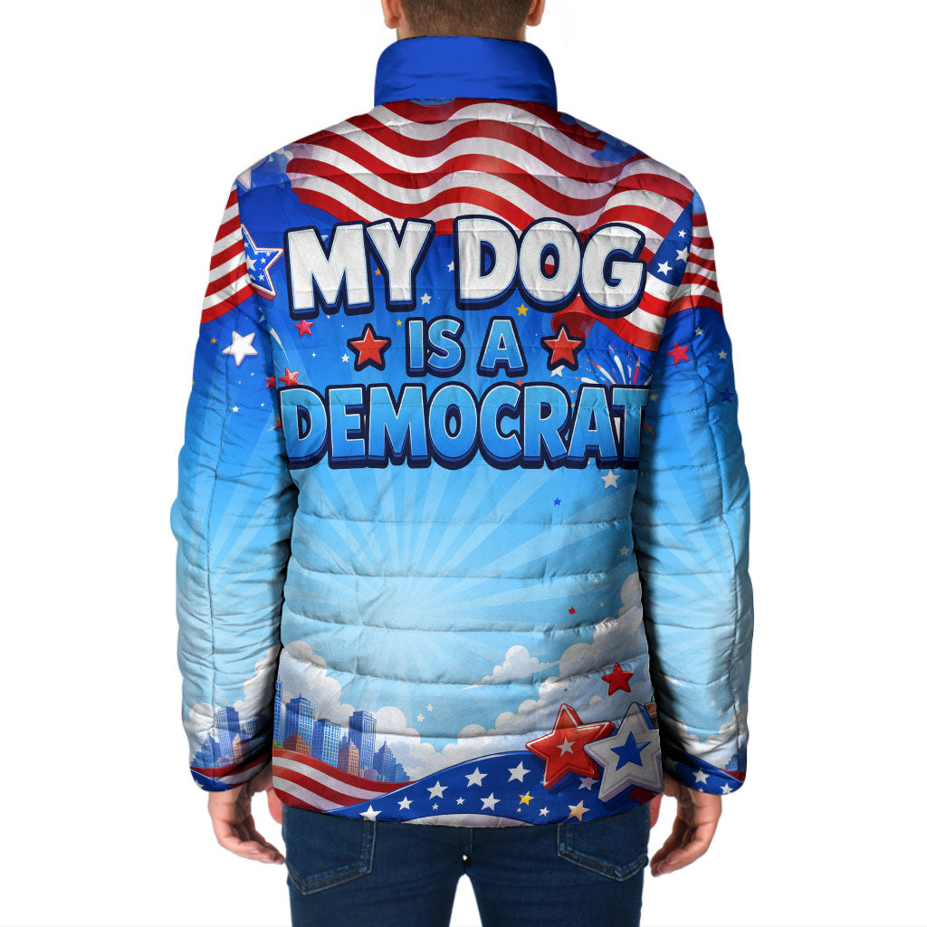 My Dog Is A Democrat Padded Jacket Golden Retriever Patriotic American Flag Graphic