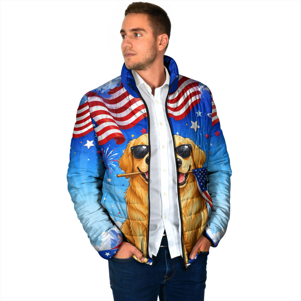 My Dog Is A Democrat Padded Jacket Golden Retriever Patriotic American Flag Graphic