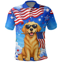 My Dog Is A Democrat Polo Shirt Golden Retriever Patriotic American Flag Graphic