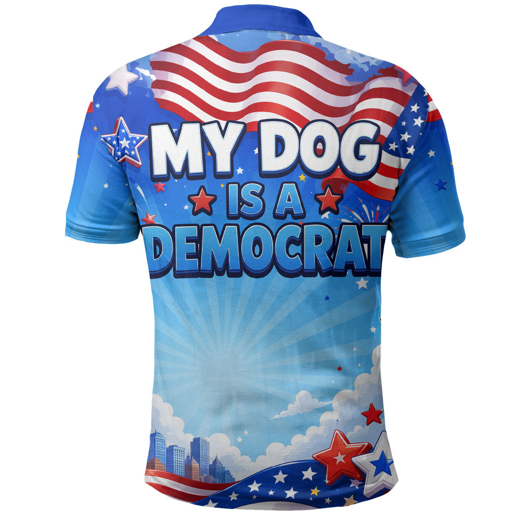 My Dog Is A Democrat Polo Shirt Golden Retriever Patriotic American Flag Graphic