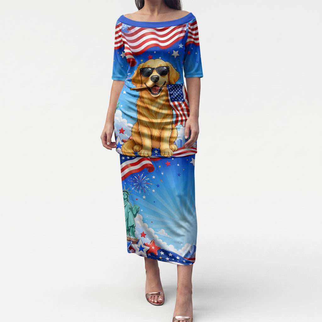 My Dog Is A Democrat Puletasi Golden Retriever Patriotic American Flag Graphic