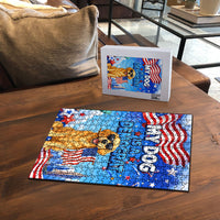 My Dog Is A Democrat Puzzle Golden Retriever Patriotic American Flag Graphic