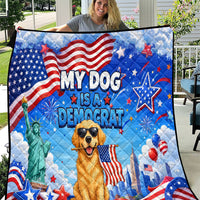 My Dog Is A Democrat Quilt Golden Retriever Patriotic American Flag Graphic