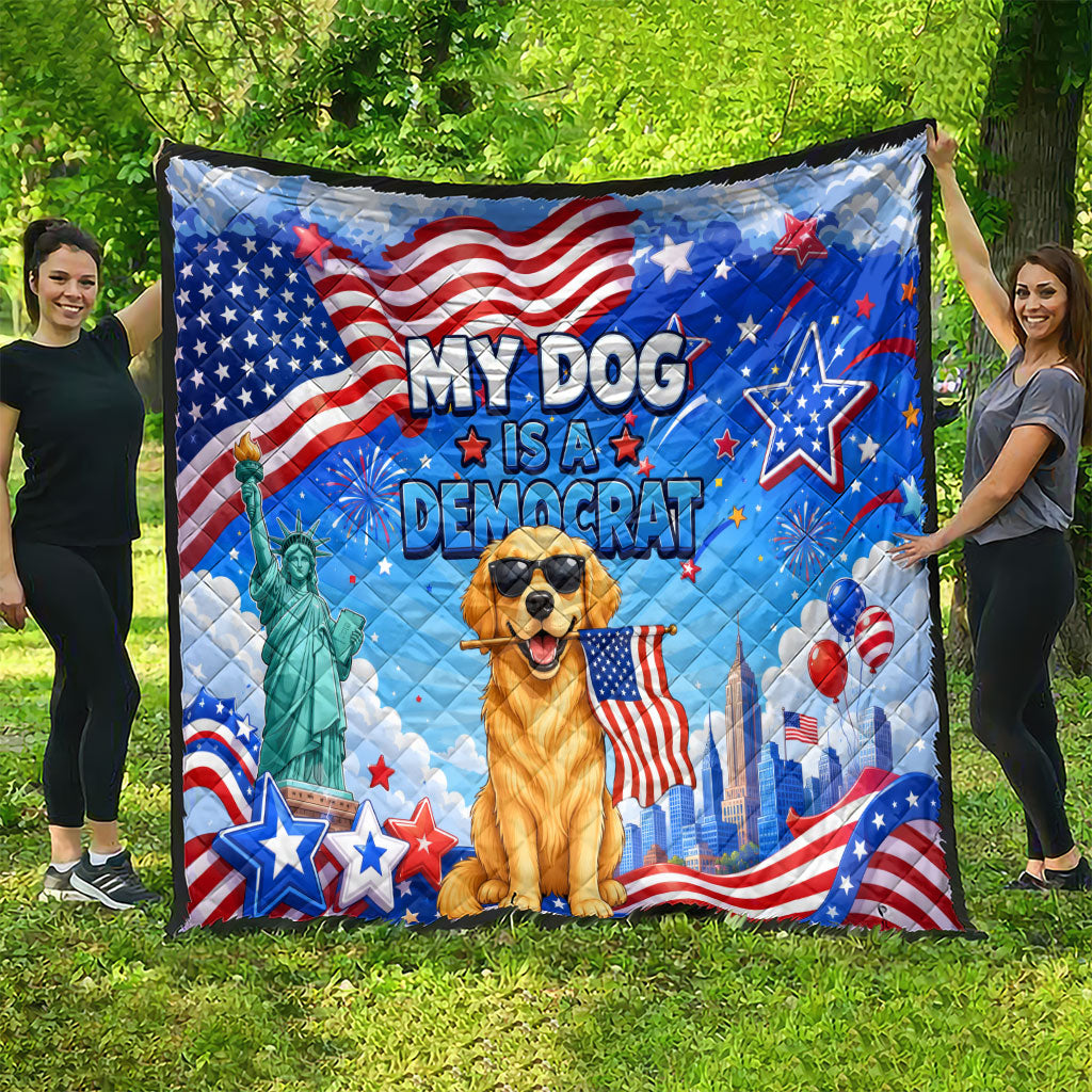 My Dog Is A Democrat Quilt Golden Retriever Patriotic American Flag Graphic
