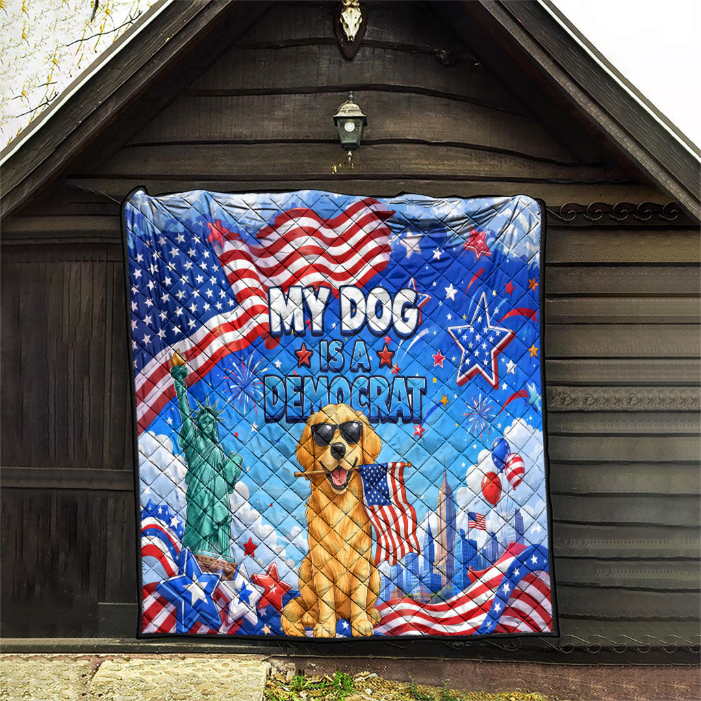 My Dog Is A Democrat Quilt Golden Retriever Patriotic American Flag Graphic