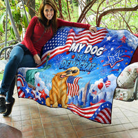My Dog Is A Democrat Quilt Golden Retriever Patriotic American Flag Graphic