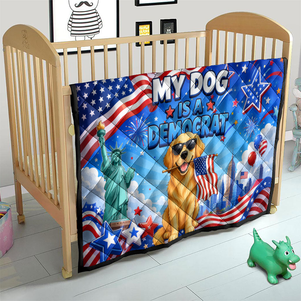 My Dog Is A Democrat Quilt Golden Retriever Patriotic American Flag Graphic