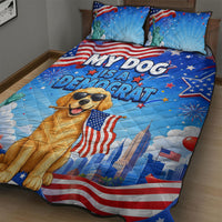 My Dog Is A Democrat Quilt Bed Set Golden Retriever Patriotic American Flag Graphic