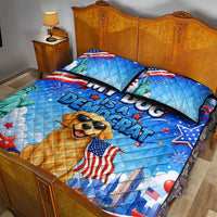 My Dog Is A Democrat Quilt Bed Set Golden Retriever Patriotic American Flag Graphic