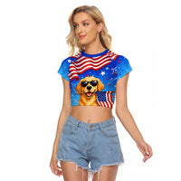 My Dog Is A Democrat Raglan Cropped T Shirt Golden Retriever Patriotic American Flag Graphic
