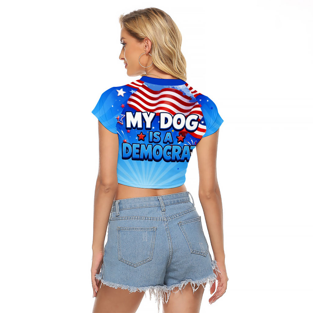 My Dog Is A Democrat Raglan Cropped T Shirt Golden Retriever Patriotic American Flag Graphic