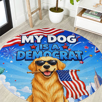 My Dog Is A Democrat Round Carpet Golden Retriever Patriotic American Flag Graphic