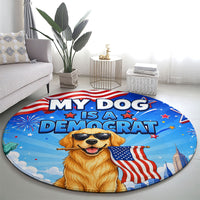 My Dog Is A Democrat Round Carpet Golden Retriever Patriotic American Flag Graphic