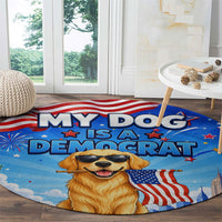 My Dog Is A Democrat Round Carpet Golden Retriever Patriotic American Flag Graphic