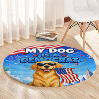 My Dog Is A Democrat Round Carpet Golden Retriever Patriotic American Flag Graphic