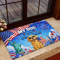 My Dog Is A Democrat Rubber Doormat Golden Retriever Patriotic American Flag Graphic