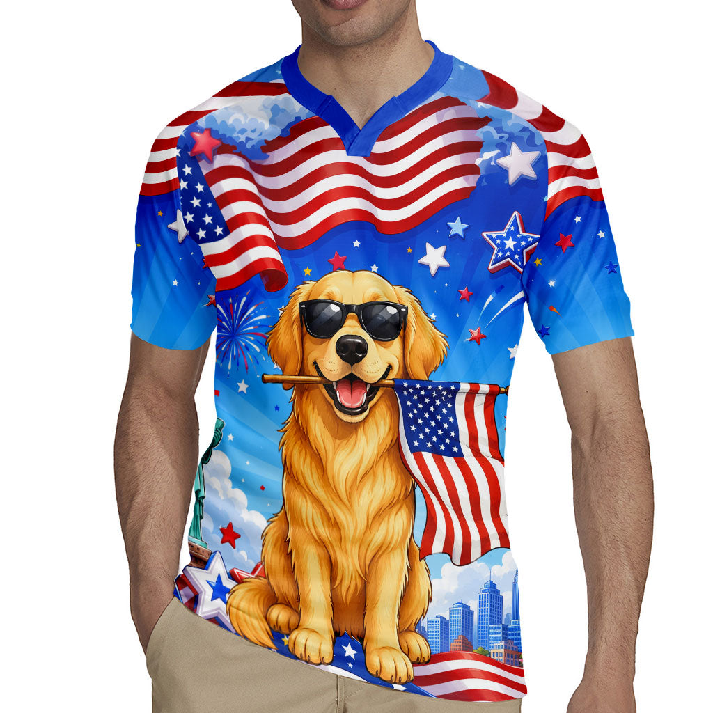 My Dog Is A Democrat Rugby Jersey Golden Retriever Patriotic American Flag Graphic