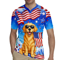 My Dog Is A Democrat Rugby Jersey Golden Retriever Patriotic American Flag Graphic