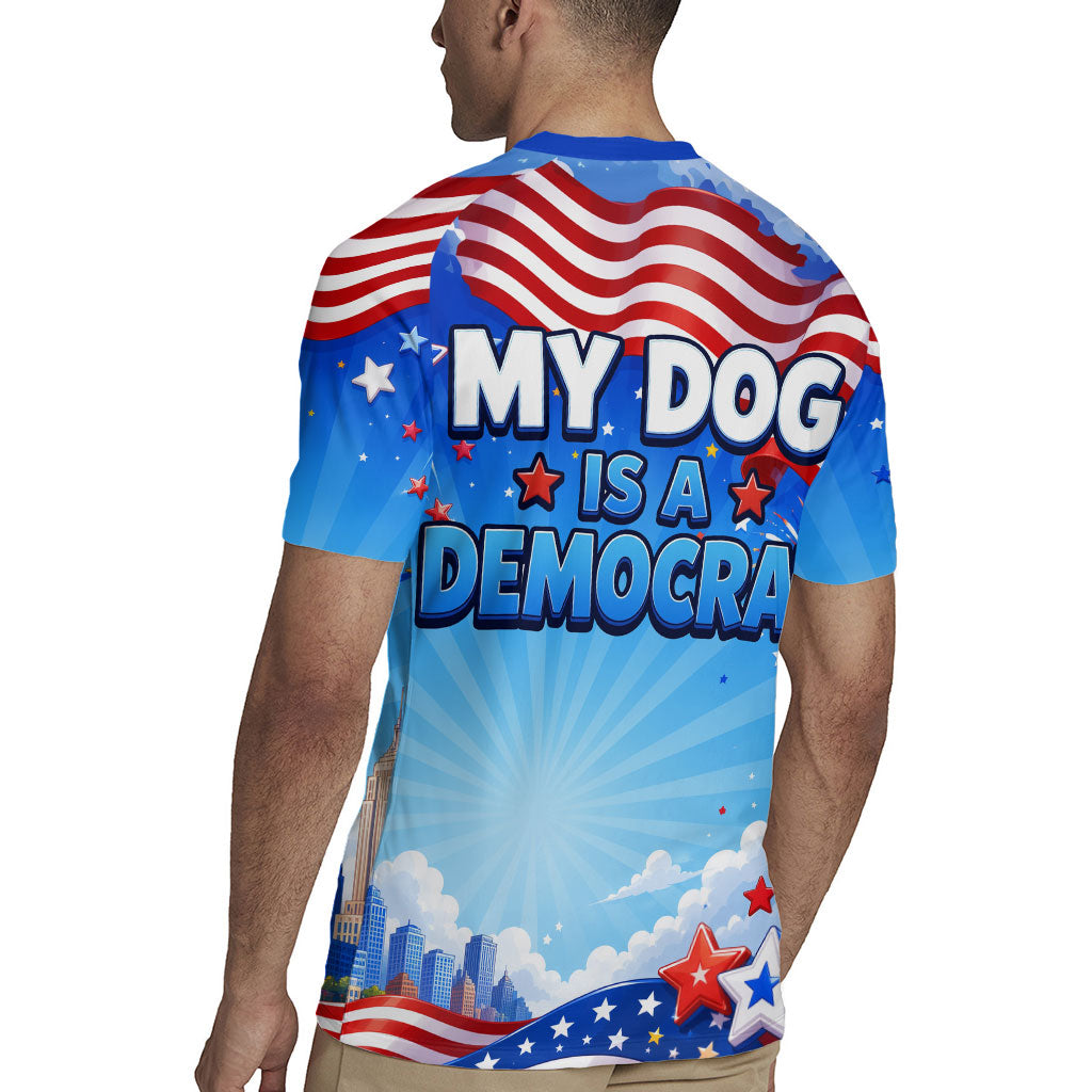 My Dog Is A Democrat Rugby Jersey Golden Retriever Patriotic American Flag Graphic