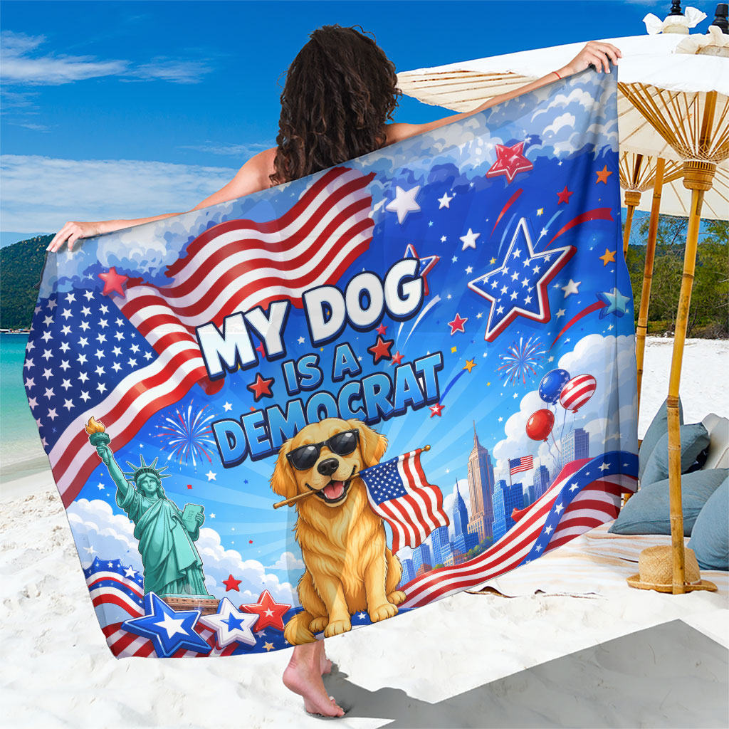 My Dog Is A Democrat Sarong Golden Retriever Patriotic American Flag Graphic
