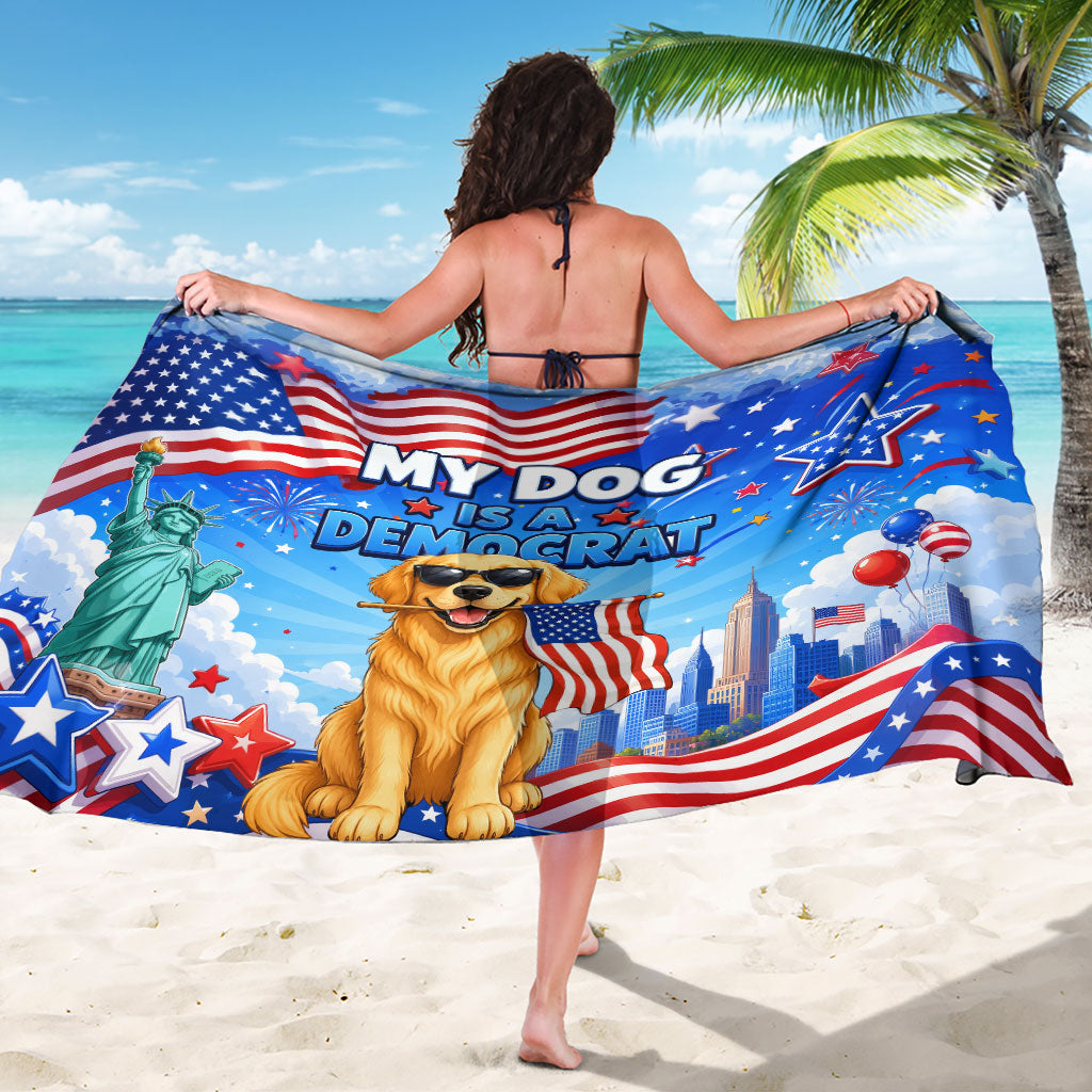 My Dog Is A Democrat Sarong Golden Retriever Patriotic American Flag Graphic