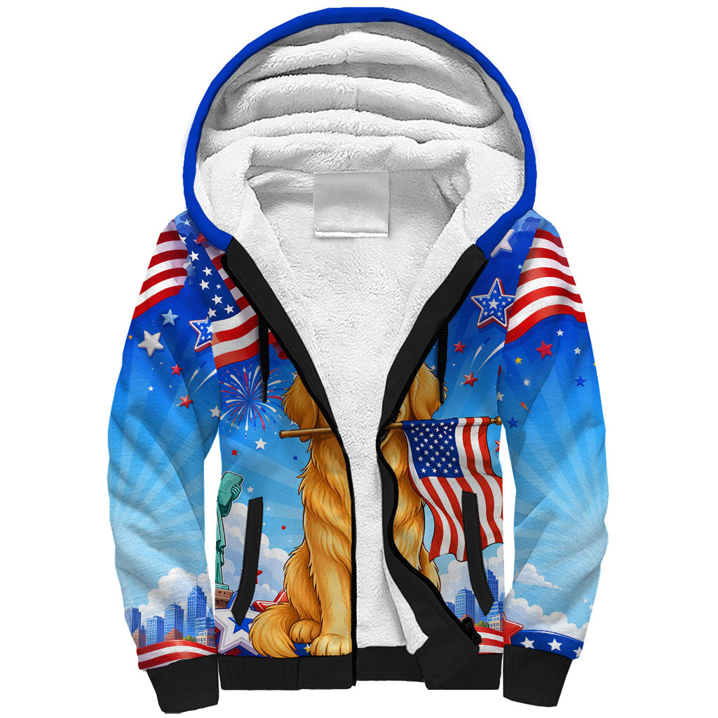 My Dog Is A Democrat Sherpa Hoodie Golden Retriever Patriotic American Flag Graphic