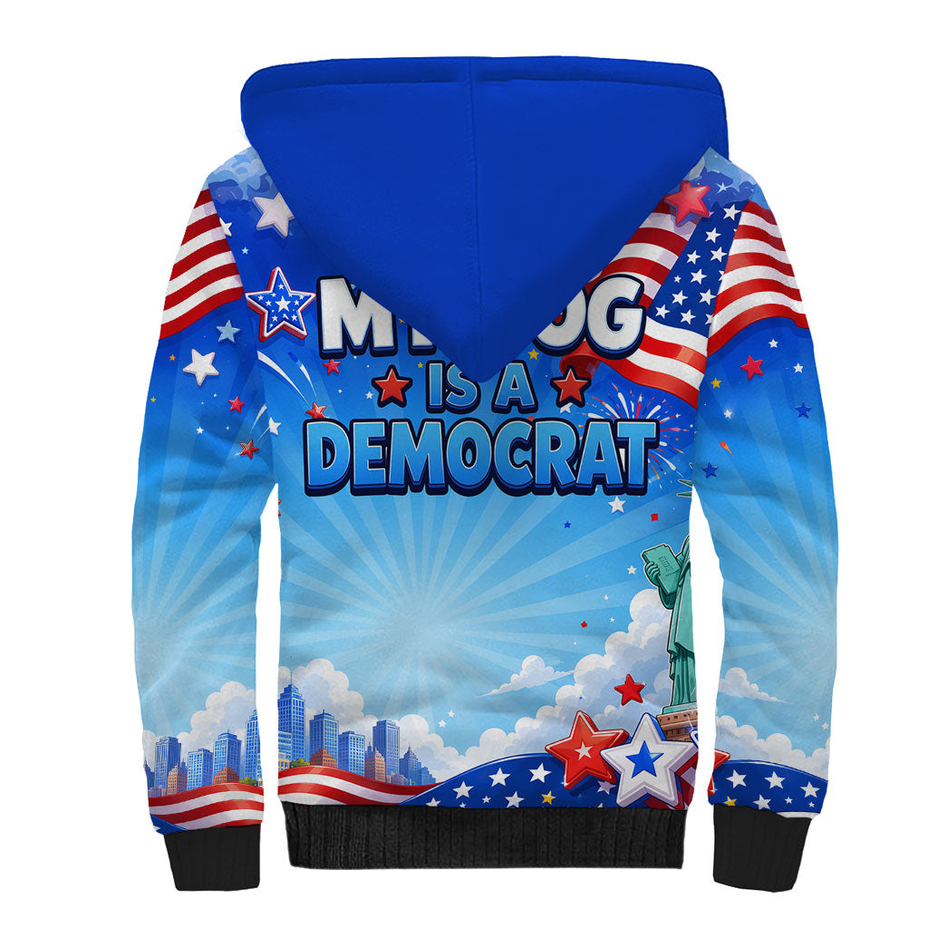 My Dog Is A Democrat Sherpa Hoodie Golden Retriever Patriotic American Flag Graphic