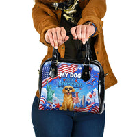 My Dog Is A Democrat Shoulder Handbag Golden Retriever Patriotic American Flag Graphic