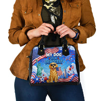 My Dog Is A Democrat Shoulder Handbag Golden Retriever Patriotic American Flag Graphic