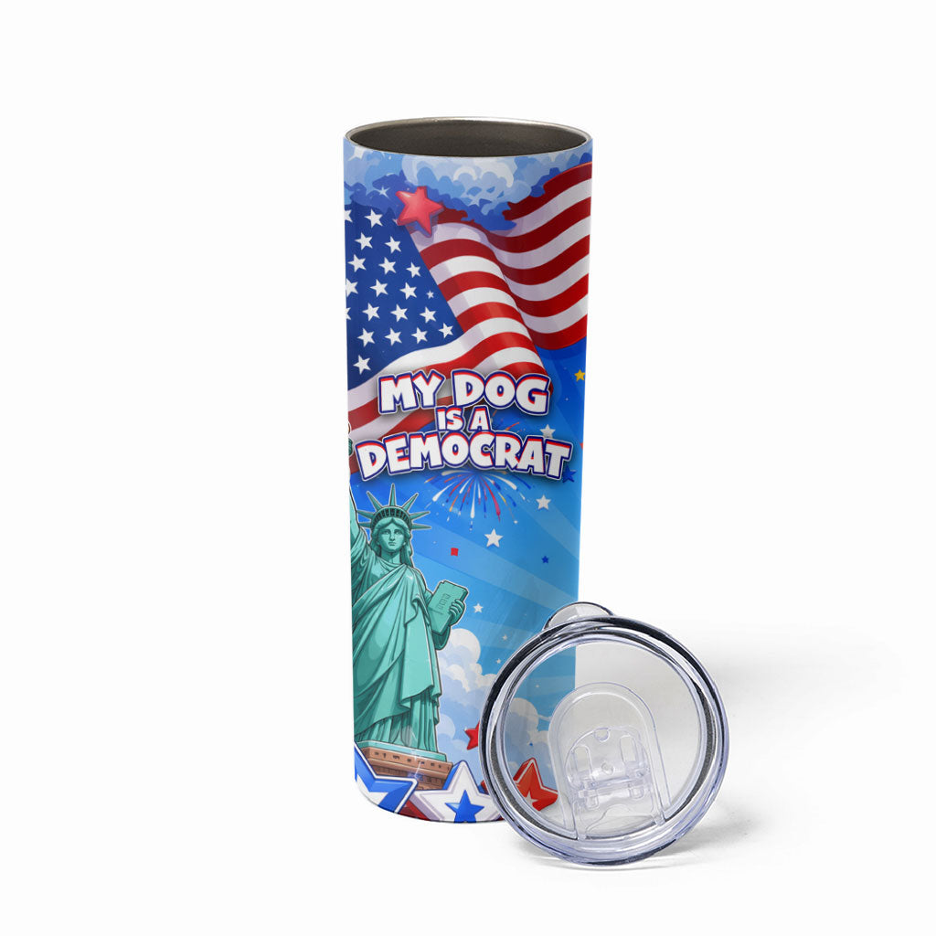My Dog Is A Democrat Skinny Tumbler Golden Retriever Patriotic American Flag Graphic