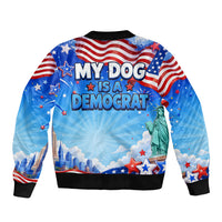 My Dog Is A Democrat Sleeve Zip Bomber Jacket Golden Retriever Patriotic American Flag Graphic