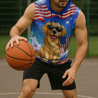My Dog Is A Democrat Sleeveless Hoodie Golden Retriever Patriotic American Flag Graphic