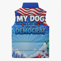 My Dog Is A Democrat Sleeveless Puffer Jacket Golden Retriever Patriotic American Flag Graphic