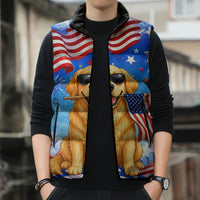 My Dog Is A Democrat Sleeveless Puffer Jacket Golden Retriever Patriotic American Flag Graphic