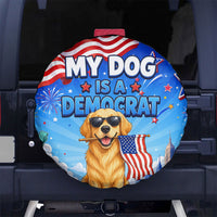 My Dog Is A Democrat Spare Tire Cover Golden Retriever Patriotic American Flag Graphic