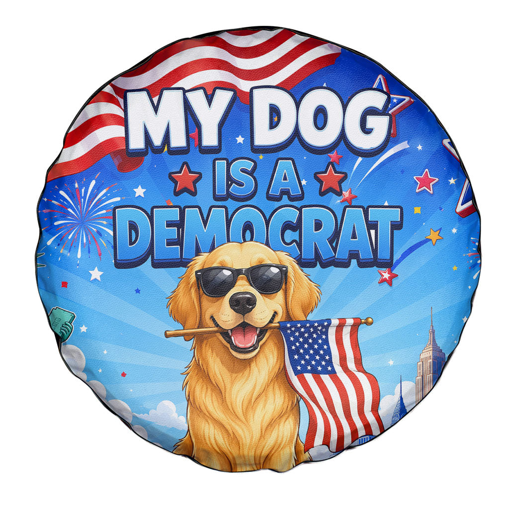My Dog Is A Democrat Spare Tire Cover Golden Retriever Patriotic American Flag Graphic