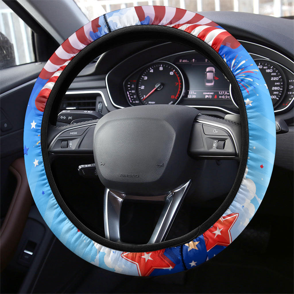 My Dog Is A Democrat Steering Wheel Cover Golden Retriever Patriotic American Flag Graphic