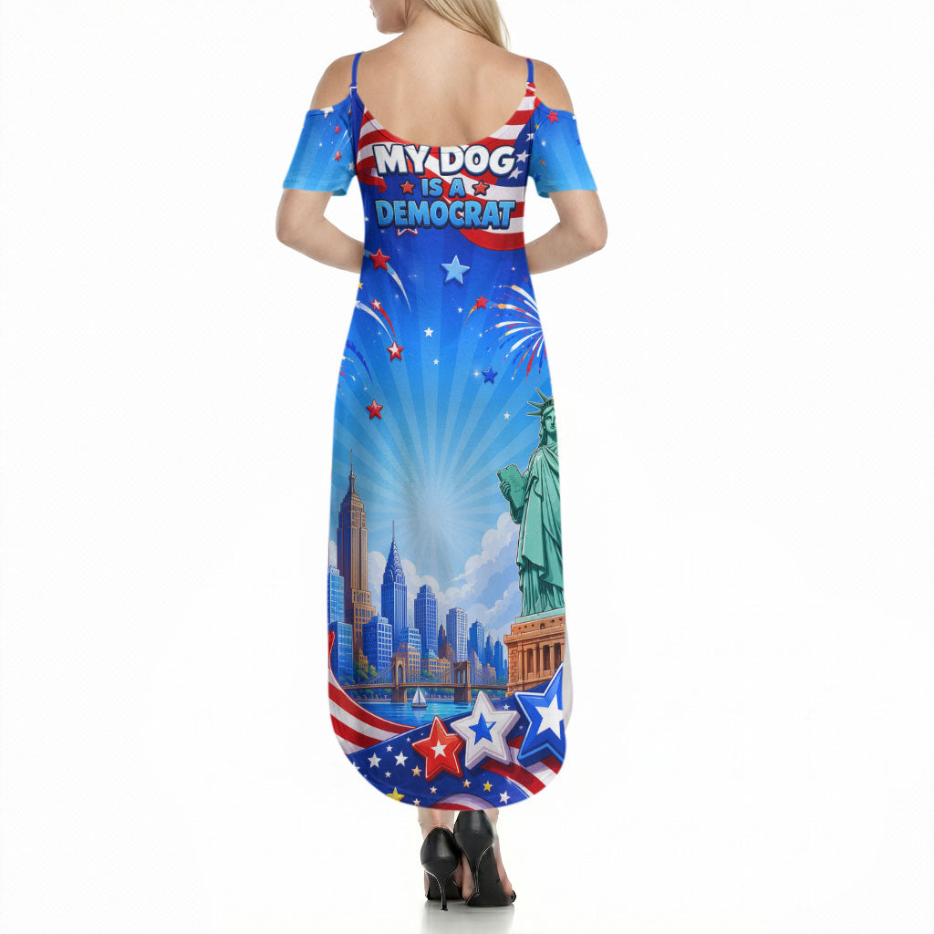 My Dog Is A Democrat Summer Maxi Dress Golden Retriever Patriotic American Flag Graphic