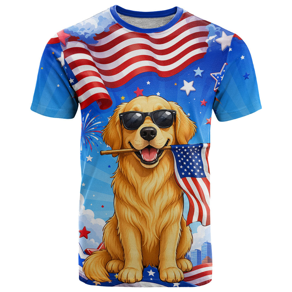 My Dog Is A Democrat T Shirt Golden Retriever Patriotic American Flag Graphic