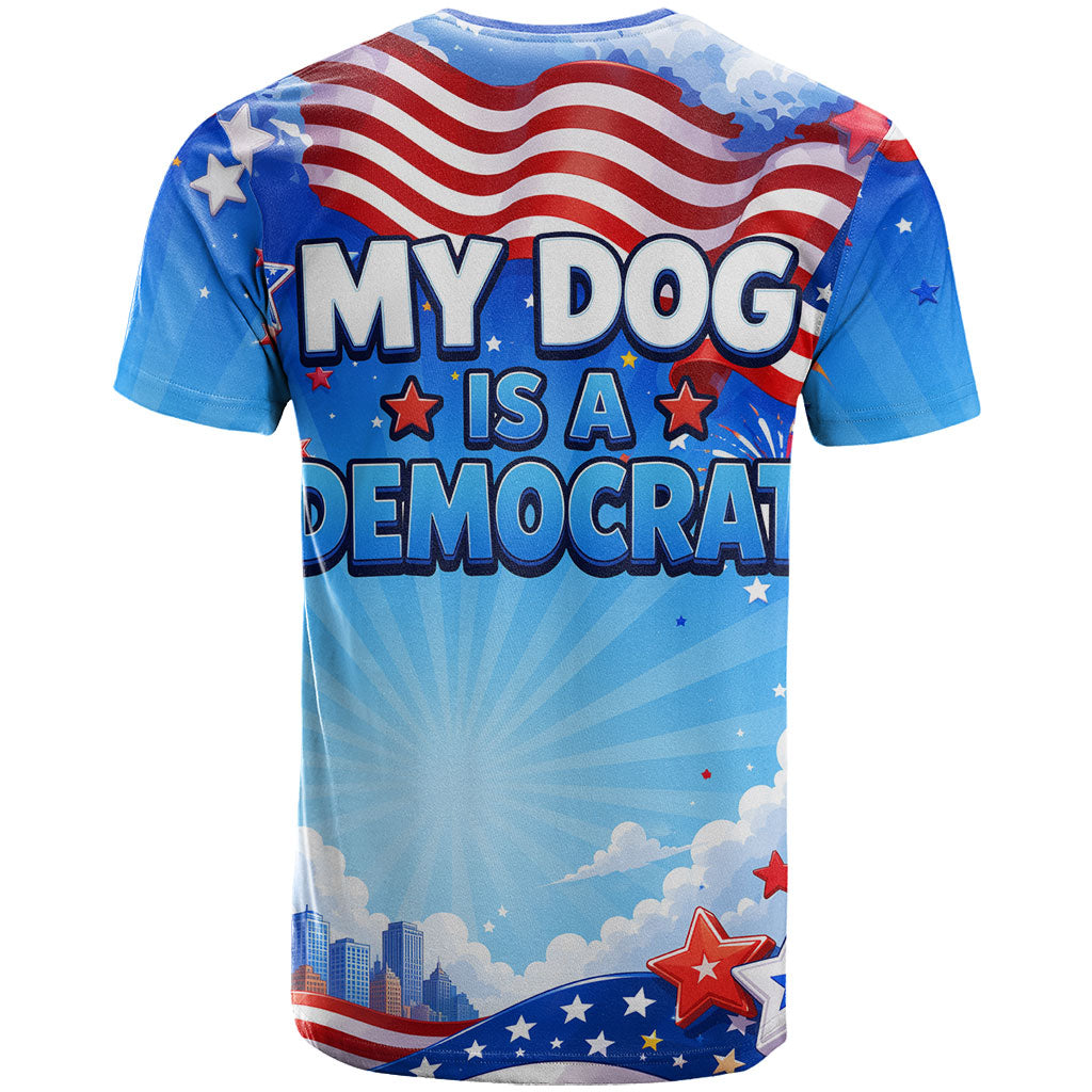 My Dog Is A Democrat T Shirt Golden Retriever Patriotic American Flag Graphic